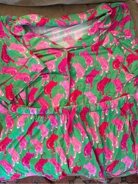 Posh Peanut Green Pajama Set with Pink & Magenta Tiger Print